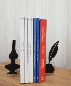 Dekoratif Divit ve Gaz Lambası Desenli Metal Kitap Tutucu 2'li paket