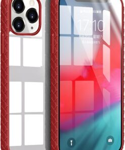 iPhone 12 Pro Max İle Uyumlu Arkası Şeffaf Polikarbonat Cam Kenarları Güçlendirilmiş Desenli Silikon Kılıf (Kırmızı)