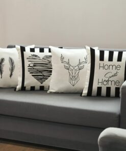 111705 Home Sweet Home Tasarımlı Dekoratif Kırlent Yastık Kılıfı, 4'lü