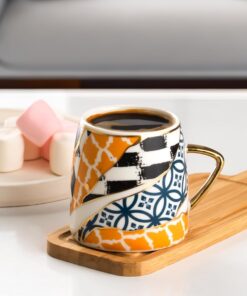 14671-2 Gold Yaldızlı Porselen Mug Kupa Bardak - Kulplu Çay Kahve Bardağı - 200 cc