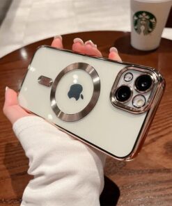GİYİM & AKSESUAR İphone 15 Plus (6.7) inç Uyumlu Laser Silikon Arka Kısmı Şeffaf Kablosuz Şarj Destek Özellikli Kamera Korumalı Kılıf (Altın Rengi)