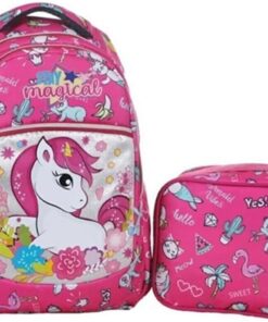 ilkokul Okul Sırt çantası Kız Beslenme çantalı Ortopedik 2li Set At Model Unicorn Pembe