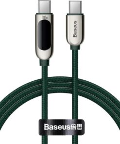 Display Hızlı Şarj Kablosu Type-C to Type-C 100W, 1m, Yeşil
