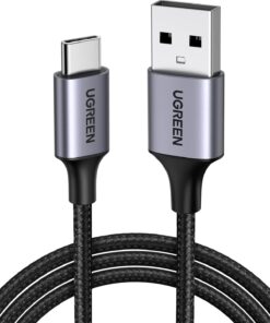 2.0 A USB-A & USB-C Örgülü Şarj ve Data Kablosu, 25 Santimetre, Siyah, 60124