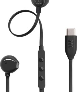 Tune 305C, Hi-Res kablolu kulaklık, Pure Bass JBL ses, USB-C bağlantısı, düğüm önleyici düz kablo, mikrofonlu üç tuşlu uzaktan kumanda, siyah