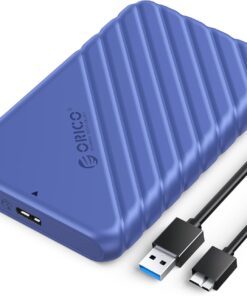 USB 3.0 kablolu 2,5 inç sabit disk muhafazası, aletsiz harici HDD muhafazası, 2,5 inç SATA SSD ve HDD için, yükseklik 9,5 mm 7 mm, UASP Trim destekli, mavi (25PW1-U3)