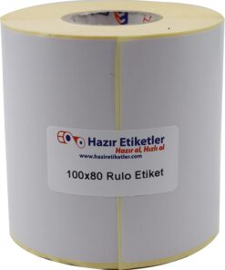 etiketler , hazır al hızlı al Kuşe Etiket 100mm x 80mm Ruloda 500 Adet 40mm Kuka Çapında Baskısız Barkod Yazıcı Etiketi