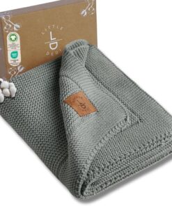 Dedi Alina%100 Organik Pamuklu Bebek Battaniyesi Kızlar/Erkek Çocuklar için 80x100 cm - Kundak ve Bebek Battaniyesi, Yumuşak Hafif Örgü Battaniye (Yeşil)
