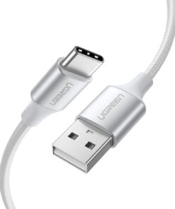 Örgülü USB Type-C Şarj ve Data Kablosu, Beyaz, 1 Metre