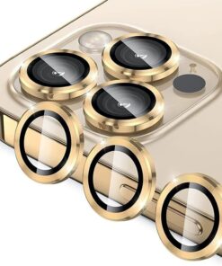 iphone 15 pro / 15 pro max gold için kamera lens koruyucu çizilmez HD görüntü bozmaz metal temperli cam