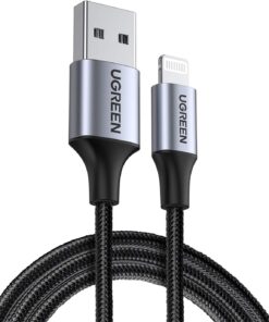 Mfi Lisanslı USB-A & Lightning Örgülü Data ve Şarj Kablosu, 2 Metre, Siyah, ‎60158