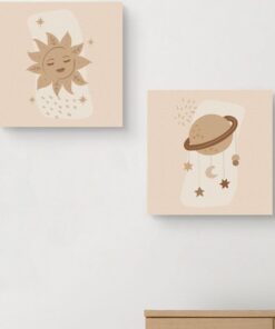 Yıldız Ve Gezegen | Minimal Tasarımlı 2'Li Kanvas Tablo 25 X 25 Cm Ölçüsündedir.