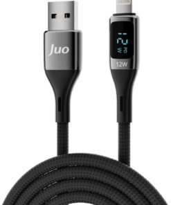 12W Dijital Led Ekranlı USB-A to Lightning iPhone iPad Örgülü Hızlı Şarj ve Data Kablosu 1 Metre