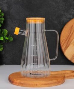 Ölçekli Cam Yağdanlık, 900 ml, Bambu Kapaklı