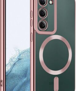 Samsung S24 Kılıf Kamera Lens Korumalı Kablosuz Şarj Destekli Arkası Şeffaf Parlak Kenarlı Kapak Esnek Silikon İnce Kılıf s24 lensli (rosegold)