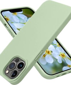 Apple iPhone 13 Pro Max Kılıf 6.7 ile Uyumlu, İnce Sıvı Silikon 3 Katmanlı Tam Kaplamalı Yumuşak Jel Kauçuk Kılıf Kapak, (Açık Yeşil, 6.7 inç)