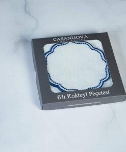 HOME DESİGN 6'LI KOKTEYL PEÇETESİ NAKIŞLI OYMALI KETEN EFEKTLİ LACİVERT RENKLİ