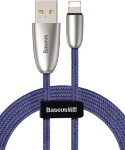 Torch Serisi Alüminyum Alaşım Örgü Tasarım 1.5A 2 Metre iPhone Lightning Data Şarj Kablosu Mavi