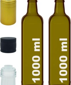1000 ml Yeşil Maraska Yağdanlık Kapaklı Ve Kapüşonlu 1000 Cc Köşeli Cam Şişe 2 Adet