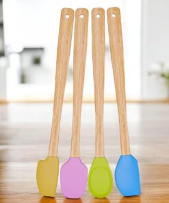 4 Adet 4 Renk Ahşap Saplı Pastel Renkli Isıya Dayanıklı Silikon Spatula Seti Mutfak Seti Renkli Kaşık Spatula Mavi Sarı Pembe Yeşil