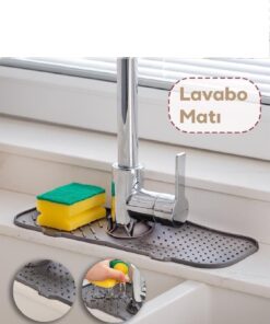1 Adet Elastik Lavabo Matı Su Tutucu Düzenleyici Kaydırmaz Mutfak Tezgahı Koruma Banyo Matı Musluk matı ANTRASİT RENK SEA154A