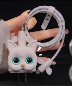 aksesuar (5173) Beyaz Kedi Şarj Kılıfı, Şarj Kablosu Örme Aparatı, Toparlayıcı, Kablo Koruyucu iPhone 18W/20W ile uyumlu
