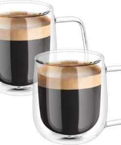 Çift cidarlı Latte Macchiato bardak seti, 2 adet çift duvarlı kulplu kahve bardağı, 250 ml kahve fincanı, cam, Cappuccino, latte, çay, dondurma, bira için