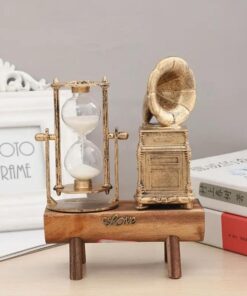 Gramafon Kum Saati Retro Vintage Müzik Severler için Ev Masaüstü Dekorasyon Doğum Günü Noel Yeni Yıl Hediyeleri 15cm (Gramafon)