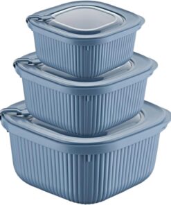 Home 3'lü MicroLine Saklama Kabı Seti, 600-1100-1800 ml, Hava Tahliye Kapağı ile Mikrodalgada Kapağı Kapalı Isıtma, Vakumlu, Sızdırmaz, BPA Free, Silikon Kapaklı,Gıda Saklama PP (Mavi)