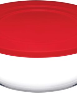 Plastik Kırmızı Kapaklı, Borcam Yuvarlak Şeffaf Fırın Kabı, 1.45 Litre