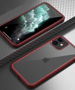 10528 Apple iPhone 11 ile Uyumlu için Kılıf Dor Silikon Temperli Cam Kapak, Kırmızı