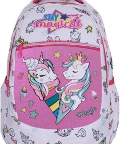 Anaokul Sırt çantası Kız Erkek Unisex Ortopedik Astarlı Su Geçirmez 5 6 7 Yaş At Unicorn Beyaz
