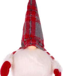 Yılbaşı Süsü Noel Baba Figürü Işıklı Uzun Kollu Kırmızı-Gri 9x22 Cm.