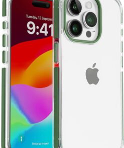 İphone 15 Pro için DropCover Serisi Arkası Sert Şeffaf Kenarları Darbe Önleyici Çizgi Detaylı Koruyuculuğu Yüksek Kılıf (Yeşil, 15 Pro)
