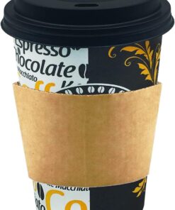 Tedarik 12 Oz Siyah Kapaklı Tutamaçlı Karton Bardak Latte Kahve Kağıt Bardak Sleeve 300 ml - 100'lü (Siyah Kapaklı Tutamaçlı)