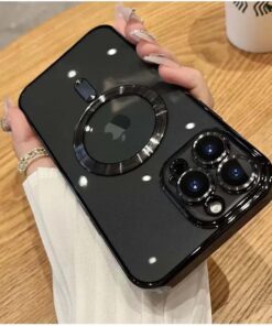 GİYİM & AKSESUAR İphone 15 Pro (6.1) inç Uyumlu Laser Silikon Arka Kısmı Şeffaf Kablosuz Şarj Destek Özellikli Kamera Korumalı Kılıf (Siyah)