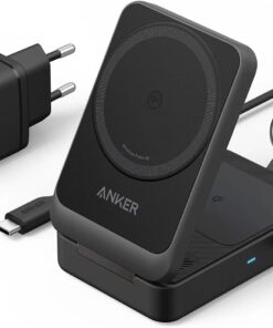 3'ü 1 Arada Şarj İstasyonu, Qi2 Sertifikalı 15W MagSafe Uyumlu Kablosuz Şarj Standı, Apple Watch, iPhone 15/14 için, AirPods, Apple Watch 9 (40W USB-C Şarj Cihazı Dahil), Siyah