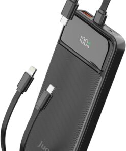 10000mAh 22.5W Led Ekranlı Lightning ve Type-C Kablolu Powerbank Taşınabilir Hızlı Şarj Cihazı Siyah
