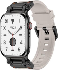Apple İle Uyumlu Watch 42mm KRD-101 Titanyum Metal Başlıklı Silikon Kordon Siyah-Starlight