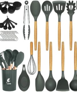 Mikla Isıya Dayanıklı Yanmaz Yapışmaz 33 Parça Silikon Spatula Mutfak Seti Gri