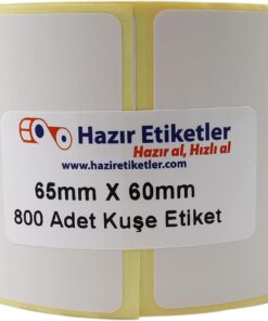 etiketler , hazır al hızlı al Kuşe Etiket 65mm x 60mm Ruloda 800 Adet 40mm Kuka Çapında Baskısız Barkod Yazıcı Etiketi