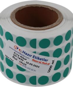 etiketler , hazır al hızlı al Kuşe Rulo Renkli Zemin Baskılı, 10mm Çap, 5000 Adet, 5'li Yan Yana (Yeşil)