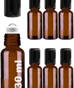 30 ml Çelik Roll On Şişesi 30 cc Sızdırmaz Siyah Kapaklı Cam Şişe 6 Adet (Amber, 30)