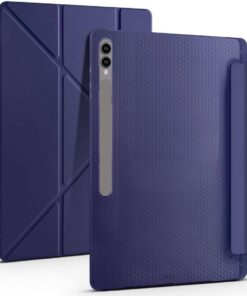 Samsung Galaxy Tab S9 Ultra için Kalem Bölmeli Katlanabilir Kılıf - Tam Uyumlu, Parmak İzi Bırakmayan Yüksek Kalite (Siyah, Lacivert)