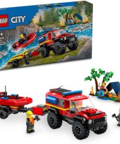City 4x4 Kurtarma Botlu İtfaiye Kamyonu 60412-5 Yaş ve Üzeri Çocuklar için Kamp Çadırı ve İtfaiyeci Minifigürü İçeren Yaratıcı Oyuncak Yapım Seti (301 Parça)