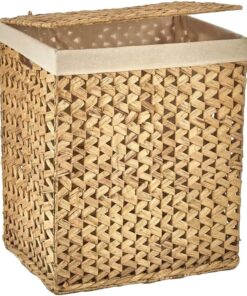 El Yapımı Doğal Hasır Katlanabilir Kirli Çamaşır Sepeti, Modern Balıksırtı Desenli Çamaşır Sepeti, Katlananır Yer Kaplamayan Rattan Kirli Çamaşır Sepeti (44X34cmYükseklik 54cm)