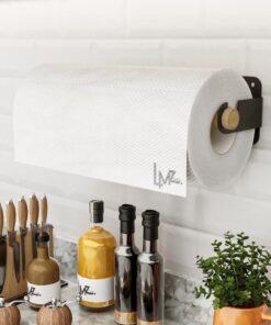 Yapışkanlı Doğal Gürgen Ağaç Ahşap Bar Metal Rulo Kağıt Havluluk, Kağıt Havlu Standı, Banyo Mutfak Havlu Çubuğu, Peçetelik Kağıt Havlu Rafı, Kağıt Havluluk Askısı (Metal, Siyah)
