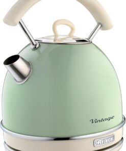 Vintage su ısıtıcısı 2877, retro elektrikli su ısıtıcısı, görünür su seviyesi, kablosuz 360° duy, otomatik kapanma, ergonomik sap, 1,7 l, paslanmaz çelik, 2000 W, yeşil