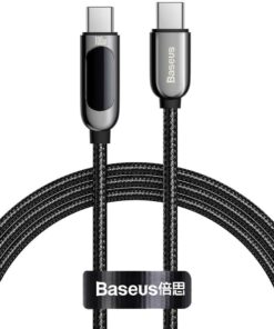 Display Hızlı Şarj Kablosu Type-C to Type-C 100W, 1m, Siyah