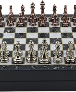 Büyük Boy Metal Klasik Satranç Tk. Antik ve Mermer Desenli Sandıklı MDF Tahtası(36X36 cm.)